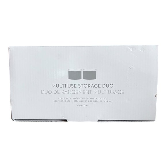 Z Gallerie Storage Duo Set Of 2 Ceramic Canisters Metal Lids 2.5x4 in  8.4oz NEW - Picture 9 of 9